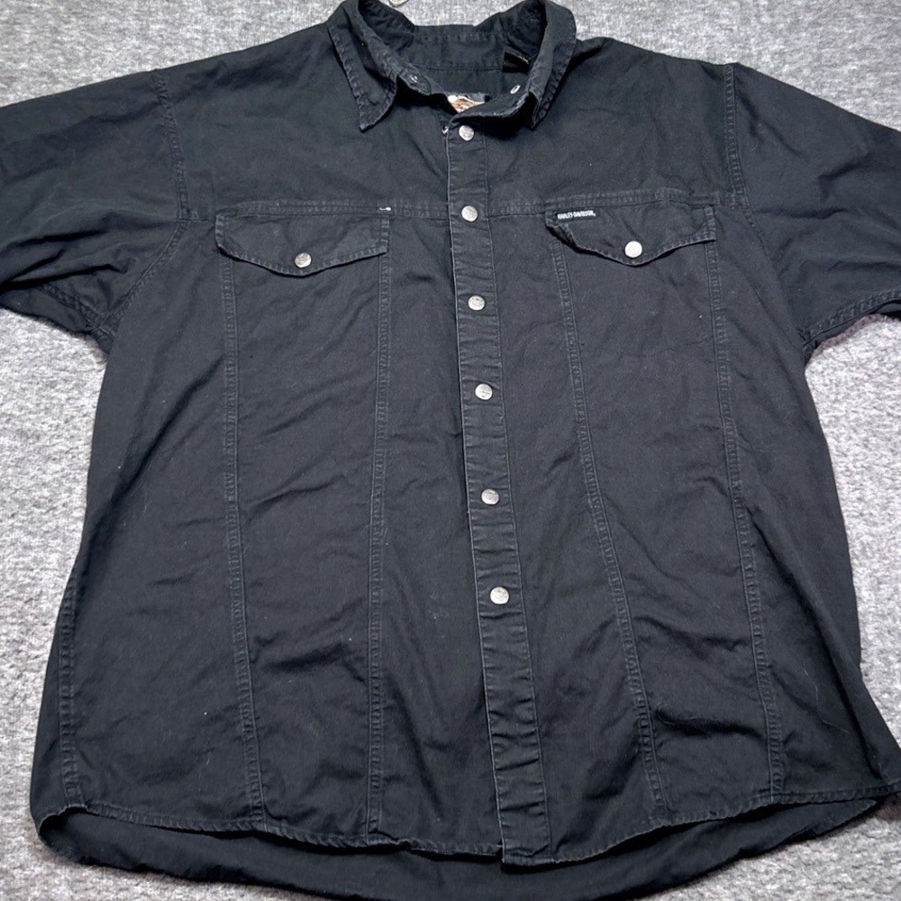 Harley Davidson Shirt Mens XL Short Sleeve Snap Black Motorcycle Casual Rugged